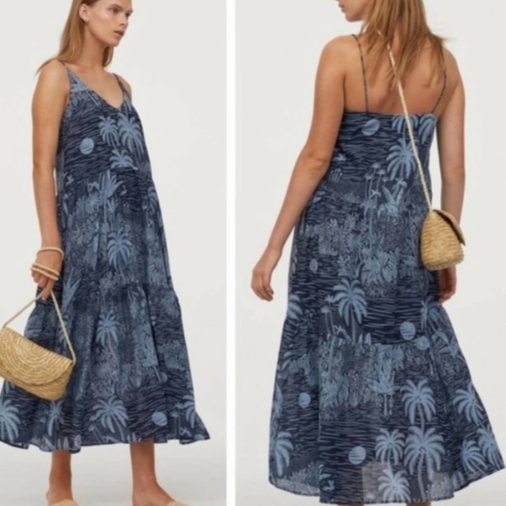 Desmond & Dempsey Maxi Dress Size Large Beach Palm Trees‎ NWOT